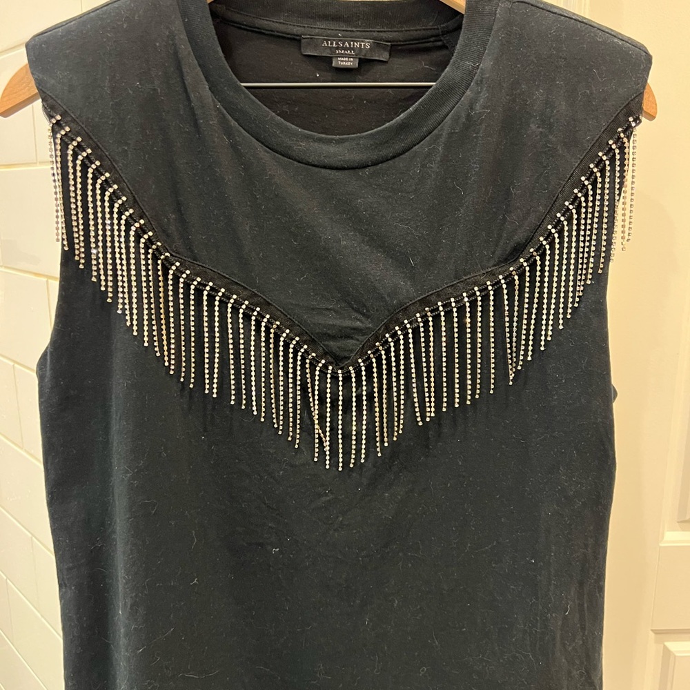 All Saints Embellished Fringe Tank